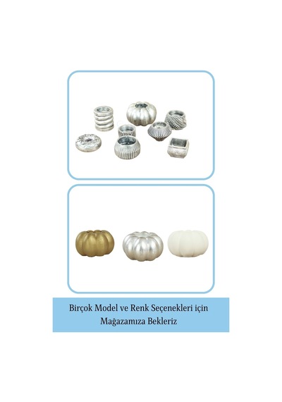 Eskitme Mumluk Şamdan 3 Adet Tealight Ve İnce Mum Uyumlu Kabak Model - Gümüş Eskitme