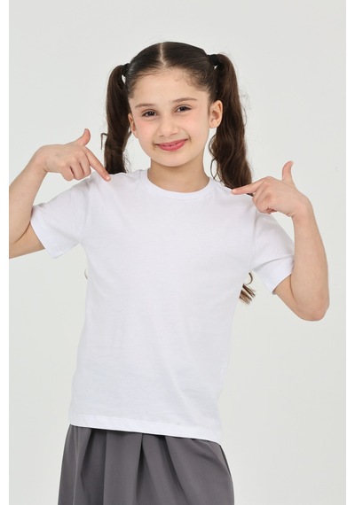 Erdem Kıds Kız Çocuk Beyaz Düz Baskısız Kısa Kol Basic Casual-okul T-shirt Beyaz Beyaz