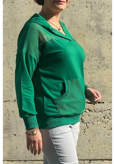 Mia Butik Kadın Yeşil File Detaylı Bluz -1363 Yeşil