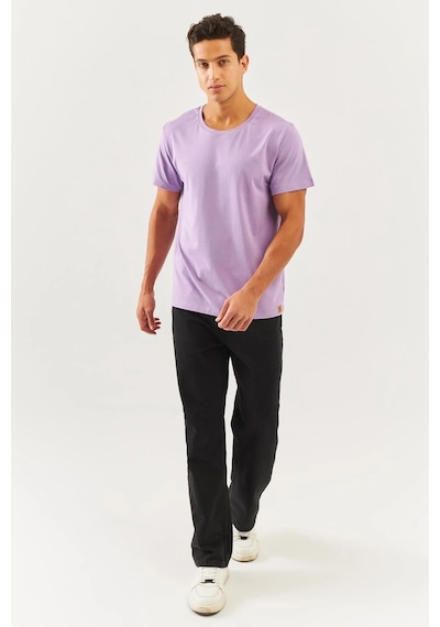 Erkek Oversize Rahat %100 Pamuklu Penye Bisiklet Yaka Kısa Kol Basic T-shirt Lila