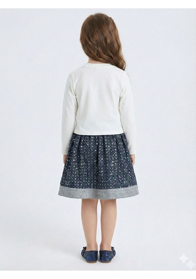 Xo Kids Simli Kumaş Kapüşonlu 3lü Kız Çocuk Etek Takımı 3-7 Yaş 4416 Lacivert