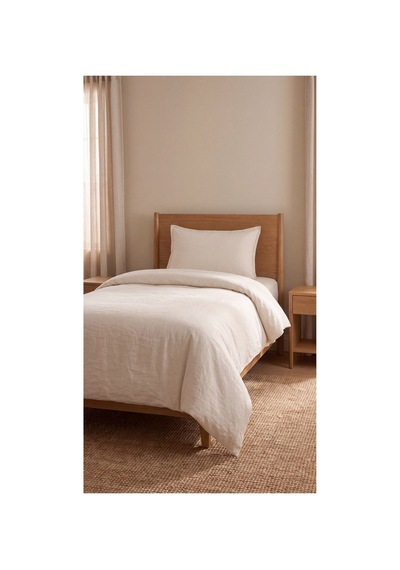%100 Pamuk Keten Tek Kişilik Nevresim Takımı Lastikli Çarşaflı 160x200 Cm Ekru - 904795714 Ekru