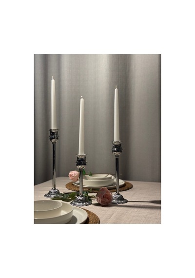 Royal 3'lü Metal Krom Şamdan & Mumluk Seti Gümüş - 805652316 Gümüş