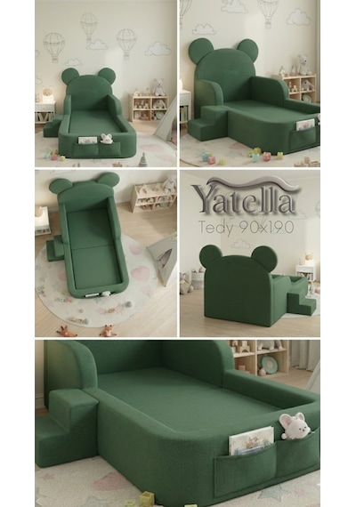 Yatella Luxury Tedyy Baza Ve Başlıklı Montessori Full Sünger Yatak Seti 90 X 190 Pembe