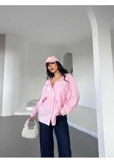 Arv Moda New Season Modal Oversize Gömlek Standart / Oversize Gömlek Pembe
