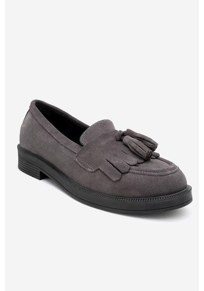 Luvishoes Luvi Shoes Milina Füme Süet Püsküllü Hakiki Deri Kadın Loafer Ayakkabı Füme