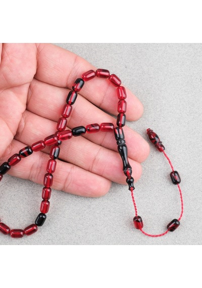 Sıkma Kehribar Kapsül Kesim Sistemli Bilek Boy 5x8mm Tesbih Siyah Kırmızı