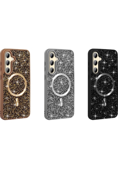 Galaxy Uyumlu  S25 Fe Kılıf Pırlanta Tasarımlı M-safe Şarj Özellikli Mkst Mozaik Silikon Kapak - Desert Tita Çöl Titanyum