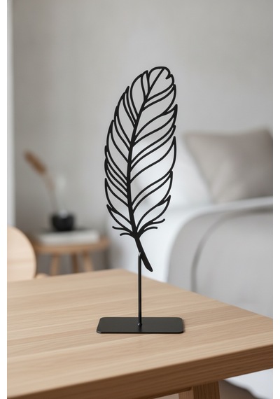 Masaüstü Dekoratif Obje Minimalist Tüy Tasarım Siyah Metal Heykel