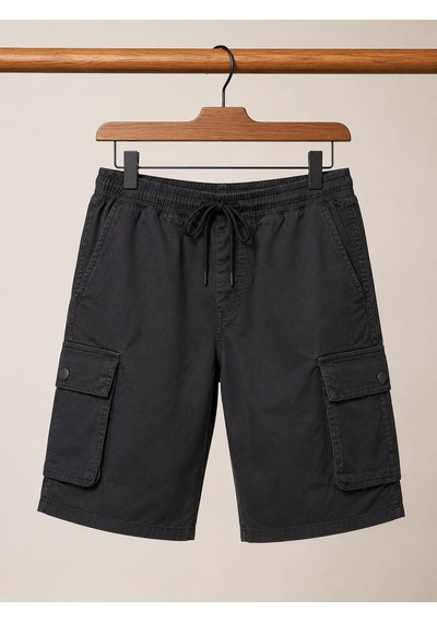 Classics Men Erkek Comfort Fit Keten Bel Lastikli Cepli Kapri Şort Haki