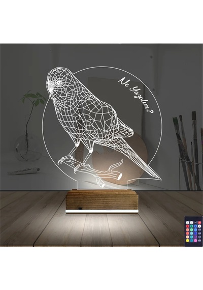 Luvivia Mubbet Kuşu Kuş Kişiye Özel 3d Lamba - Masa Gece Lambası Şeffaf