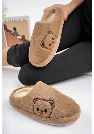 Kışlık Peluş Ayıcık Desenli Sessiz Ortopedik Taban Çeyiz Misafir Ev Terliği Set Taba Kışlık Peluş Ayıcık Desenli Sessiz Ortopedik Taban Çeyiz Misafir Ev Terliği Set Taba