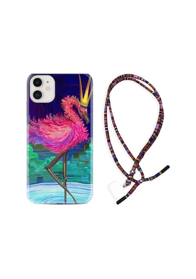 Apple Uyumlu iPhone 11 Kılıf Rasta Boyun Askılı Queen Flamingo 1748