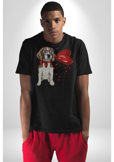 Poodle Ve Beagle Sevililer Günü Hediyesi Unisex Unisex Siyah Organik Baskılı T-shirt Penye Yüksek Kalite Siyah