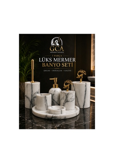 Gca 7 Parça Premium Mermer Banyo Seti Gri - 886704910