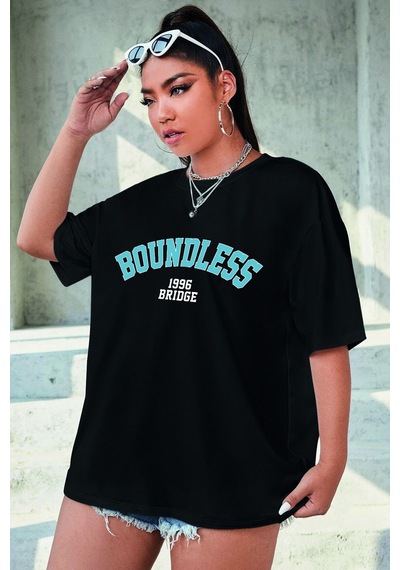 Unisex Boundless Baskılı Oversize Tshirt Siyah