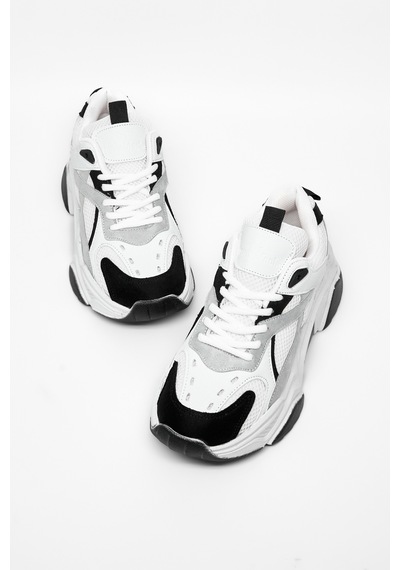 Tonny Black Rahat Kalıp Poli Taban Bağcıklı Sneaker Kadın Beyaz Siyah Sneaker Tbcrn1903