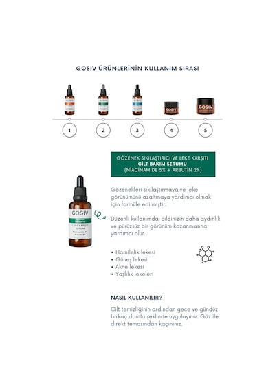 Gosiv Gözenek Sıkılaştırıcı Leke Karşıtı Cilt Bakım Serumu 30 ML