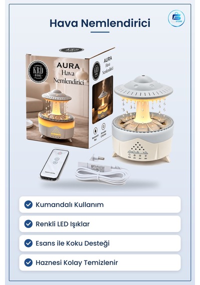 Hava Nemlendirici Kumandalı Led Yağmur Bulutu Buhar Ve Koku Gider