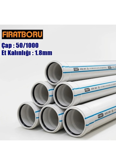Fırat 50/1000mm Pvc Atık Su Borusu, 1.8mm Et Kalınlığı, 1 Adet