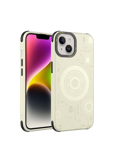 Apple Uyumlu iPhone 14 Plus Uyumlu Zore Wireless Şarj Özellikli Desenli Hot Kılıf-gold Gold -