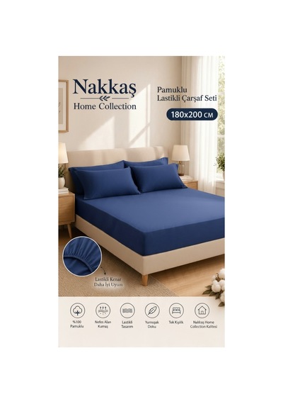 Battal Boy 180x200 Lastikli Çarşaf Seti 180x200 Lastikli Çarşaf + Yastık Kılıfı Pamuklu, Sade Ve Konforlu Gece Mavisi Battal Boy 180x200 Lastikli Çarşaf Seti 180x200 Lastikli Çarşaf + Yastık Kılıfı Pamuklu, Sade Ve Konforlu Gece Mavisi