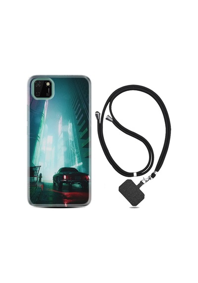 Huawei Y5P Kılıf Boyun Askılı Night Cars 1619