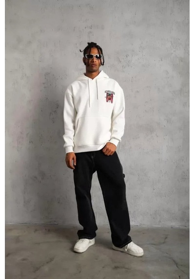 Yake Store Erkek School Boy Baskılı Kapüşonlu Sweat - Beyaz - Beyaz