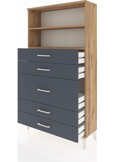 Arges Dolap 2 Raflı 5 Çekmeceli 88x30x163 Çam-antrasit Atlas Çam