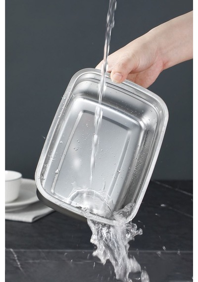 Çelik 2200 Ml Yemek Meyve Et Buzdolabı Beslenme Saklama Kabı Mt110-22 Gri