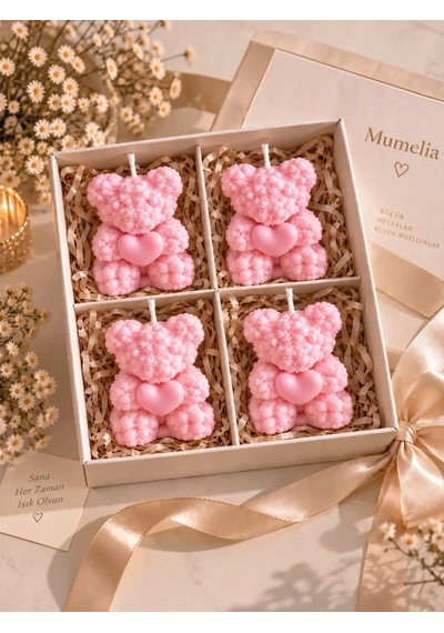 Mumelia Ayıcık Masalı - Doğal Soya Hediyelik Mum - Pembe - 15