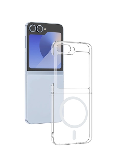 Samsung Uyumlu Galaxy Z Flip 6 Kılıf Kablosuz Şarj Ve Magsafe Destekli Slimsafe Premium Sert Pc Silikon Kapak Şeffaf