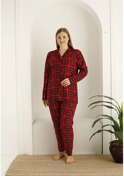 Burcumay Kadın Battal Boy Pijama Takımı Kırmızı