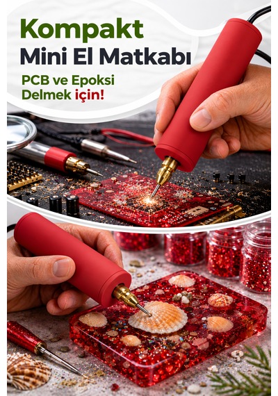 Usb Mini Drill Matkap Seti 7 Parça Mandren Seti+ 3 Adet Mikro Matkap Ucu Hassas Delme & Dıy-mını-usb-09-kırmızı
