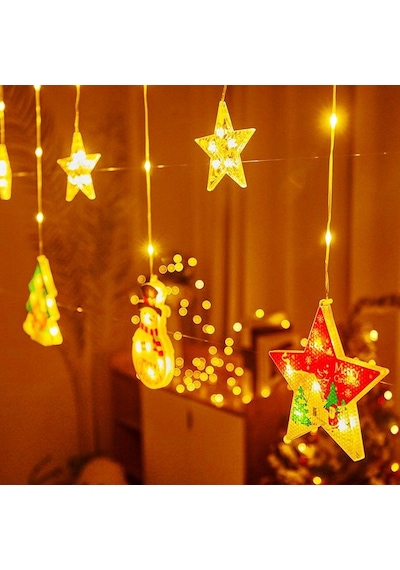 Vıp Deluxe 3 Metre Yıldızlı Noel Salkım Led Işık Led Çam Ağacı Kar Tanesi Çorap Ay Yıldız Firgürlü Gün Işığı