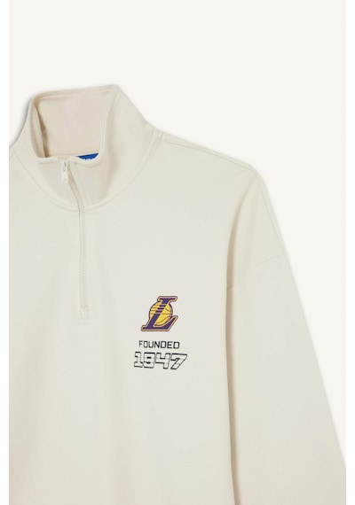 Defacto Nba Los Angeles Lakers Oversize Geniş Kalıp Dik Yaka Jakarlı Sweatshirt E9637ax25aubg662 Bej-bg662