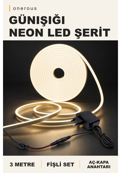 Onerous 3 M Günışığı Neon Led Şerit, Anahtarlı, Fişli