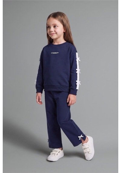 Defacto %100 Pamuk Fiyonk Detaylı Baskılı Basic Sweatshirt Üst Geniş Kesim Alt 2li Takım Kız Bebek I3660a526aunv247 Lacivert-nv247