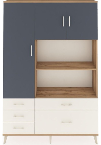 Arges Dolap 7 Raflı 5 Çekmeceli 3 Kapaklı 132x30x195 Çam-antr... Çam