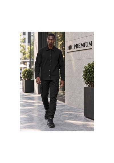Hk Premium Erkek Gri Double Face Pike Gömlek Ceket Regular Fit, Çıtçıtlı, Uzun Kollu, Smart Casual Siyah Hk Premium Erkek Gri Double Face Pike Gömlek Ceket Regular Fit, Çıtçıtlı, Uzun Kollu, Smart Casual Siyah