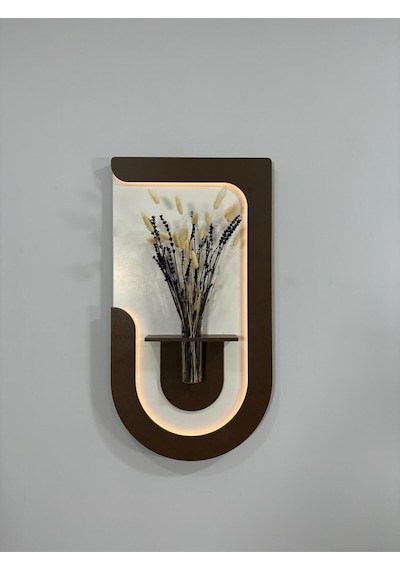 Akasya Ahşap Pilli Ledli İskandinav Tarzı Salon Duvar Rafı Modern Çiçeklik 40 X 75 Cm Çok Renkli