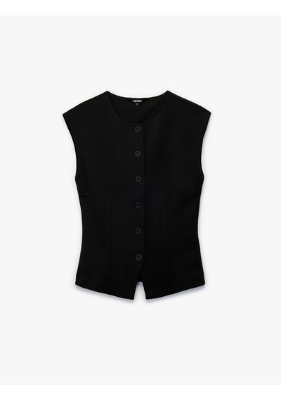 Koton Düğmeli Slim Fit Bisiklet Yaka Yelek Siyah 6wak30128ek Siyah
