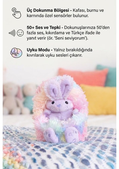 Gioc-hi Prezio-si Sevimli Etkileşimli Tavşan Bo 50 Ses Tepkili Uyku Modlu Eğitici Ve Öğretici Peluş Çok Renkli