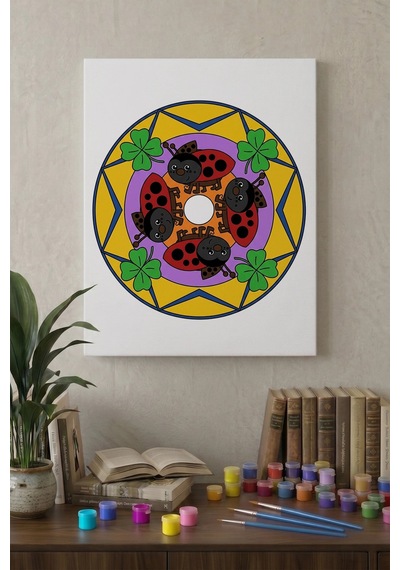 Uğur Böceği Desenli Mandala Ahşap Boyama Seti 40x50 Cm