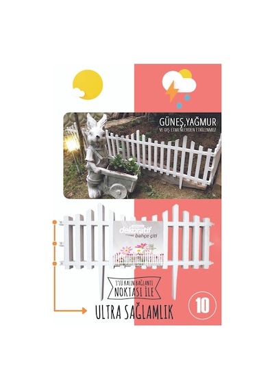 Dekoratif Bahçe Çiti Bordür Plastik Çit 59 Cm Peyzaj Çiçek Koruma Panel Beyaz 10'lu 5.90 Mt