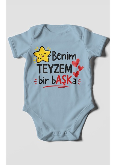 Morivokids Benim Teyzem Bir Başka Kısa Kollu Bebek Body %100 Pamuk Bebe Mavisi