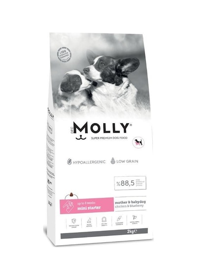Molly Düşük Tahıllı Hypoallergenic Tavuklu Ve Yaban Mersinli Küçük Irk Anne Ve Yavru Köpek Maması 2 Kg