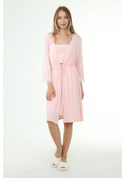 Luvmabelly Myra9650 Sabahlıklı Önden Bölmeli Dantelli Emzirme Geceliği -pembe-pembe