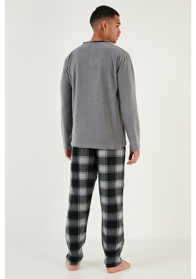 Buratti Ekose Regular Fit Bisiklet Yaka Kışlık Polar Erkek Pijama Takımı 609610013W4 Gri