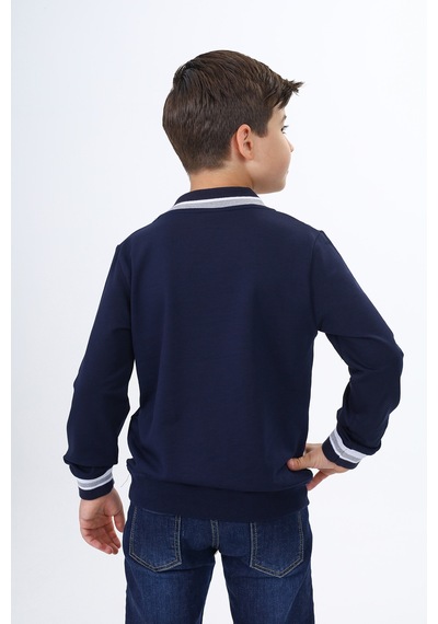Toontoy Kids Toontoy Erkek Çocuk Regular Fit V Yaka Nakış Baskılı Okul Sweatshirt - Garni & 2 İplik Lacivert